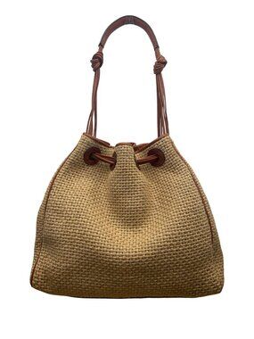 Adrienne Vittadini Women’s Natural Woven Straw Drawstring Shoulder Tote Bag
